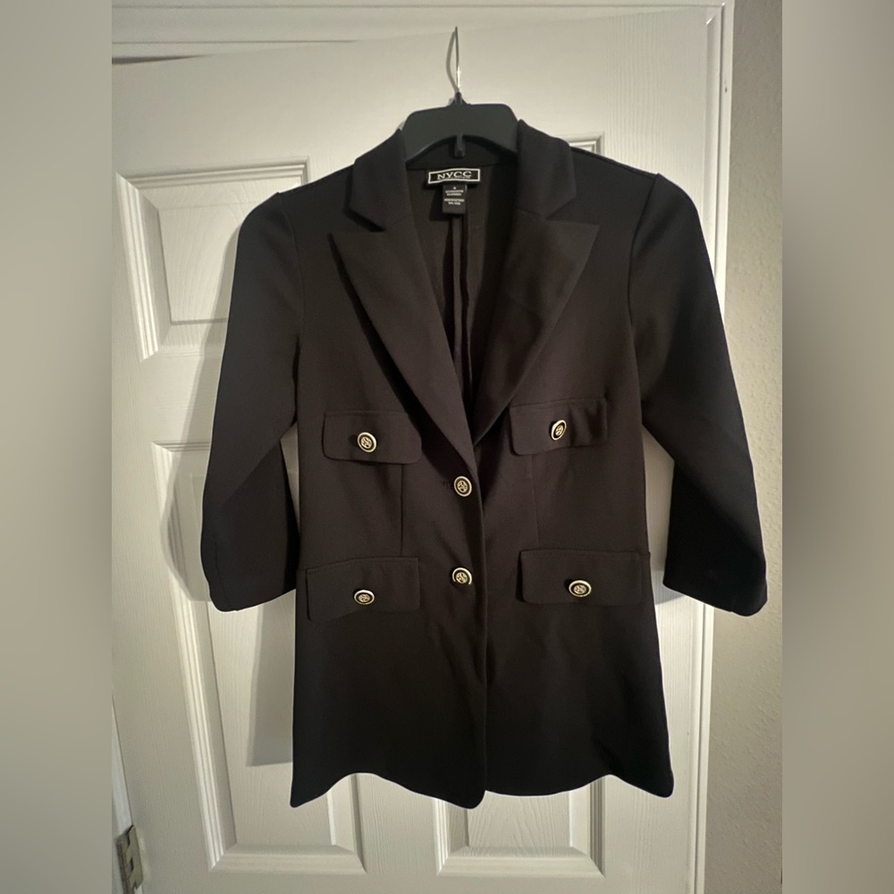 RW&CO. Women's Black Blazer with Button Accents sleeves 3/4